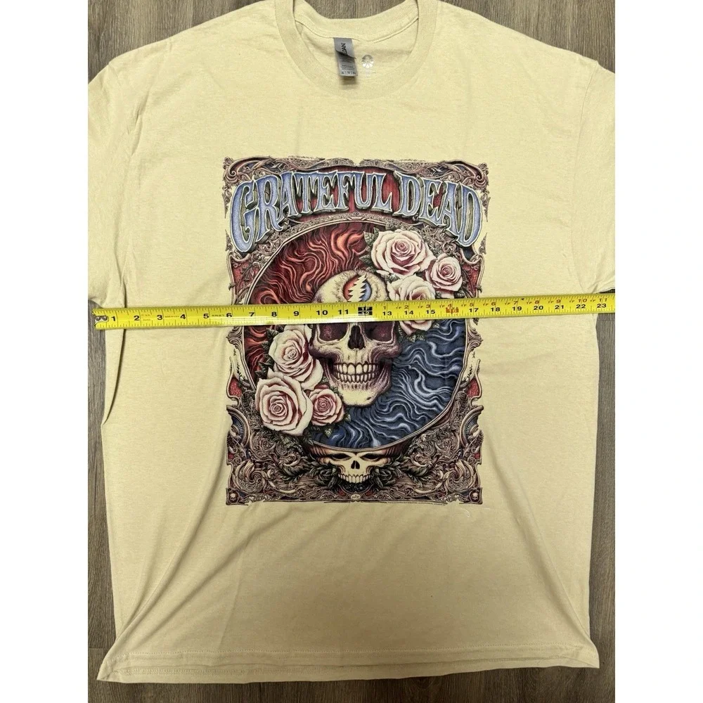 Grateful Dead T-Shirt XL Cream Skull & Roses 2018 Gildan Heavy Cotton‎ Men's Tee